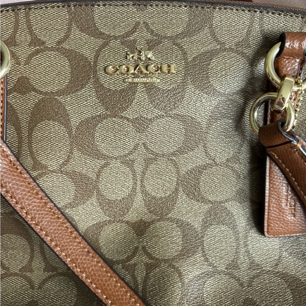 Coach Tan and Brown Leather Signature Medium Tote